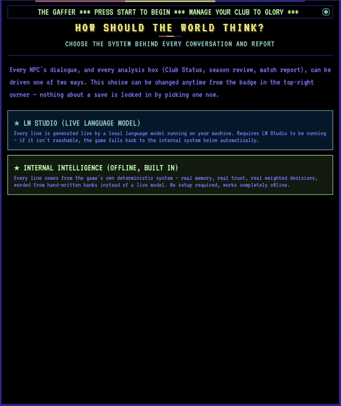 The in-game screen where the player chooses which system words the club's dialogue.